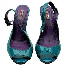 Colcci Womens Turquoise Patent Leather Slingback High Heel Peep Toe